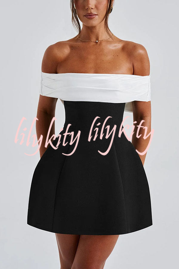 Sexy Contrast Off-the-shoulder Bow-embellished Mini Dress