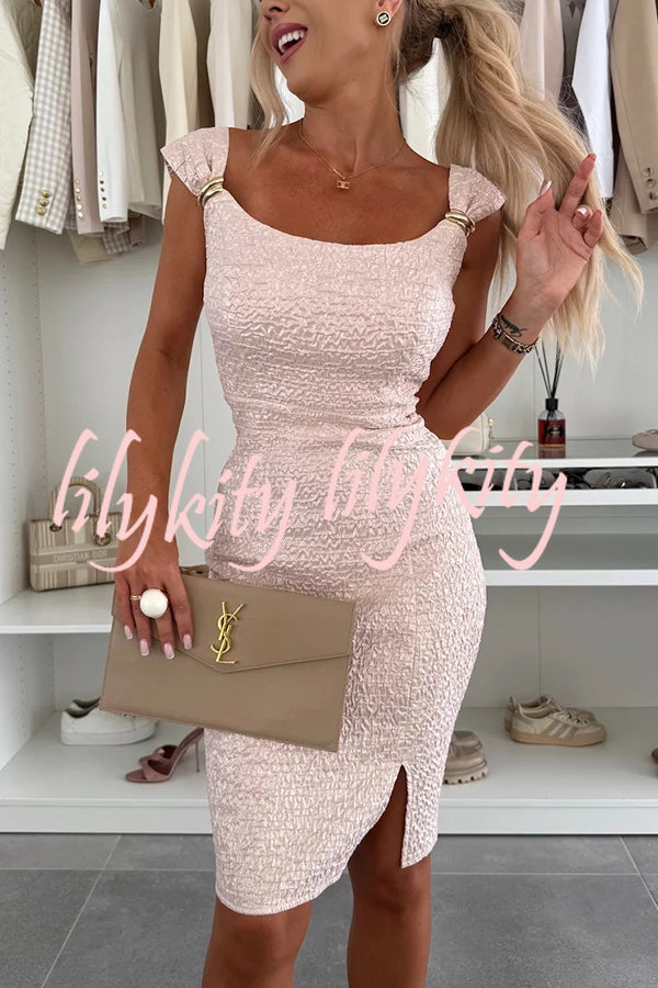 Solid Color Strappy Metal Embellished Fitted Mini Dress