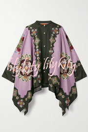 Satin Unique Print Loose Batwing Sleeve Top and Elastic Waist Pocket Casual Wide-leg Pants Set