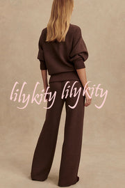 Meet The Autumn Ribbed Zipper Neck Sweatshirt and Elastic Waist Pocketed Loose Pants Set