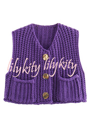 Solid Color Sleeveless Pocket Knitted Vest