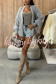 Solid Color V-neck Long-sleeved Casual Knitted Cardigan