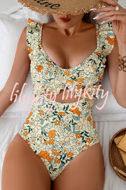 Floral Print Ruffled Stretch One-piece Swimsuit