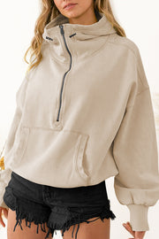 Front Pocket Zip Drawstring Long Sleeve Hoodie