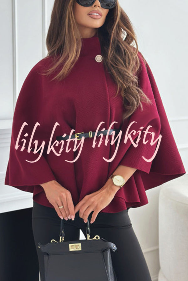 Elegant Moment Woolen Button Turtleneck Belted Oversized Cape