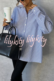 Fashionable Striped Printed Loose Long-sleeved Casual Shirt