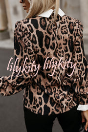 Leopard Print Lapel Long Sleeve Casual Shirt