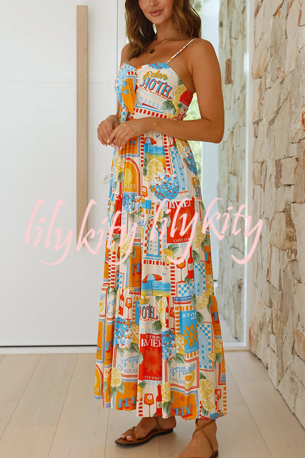 Radiant As Always Unique Print Front Tie-up Slip Maxi Dress