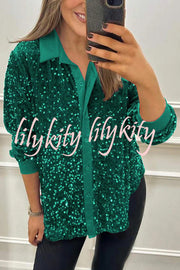 Fashion Velvet Sequined Loose Casual Long-sleeved Shirt