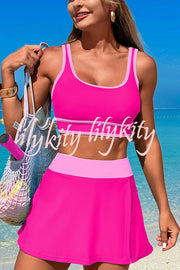 Fashion Contrast Color Stretch Sports Two-piece Bikini Swimsuit