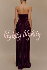 Paige Velvet Off Shoulder Side Pleated Hip Drape Maxi Dress