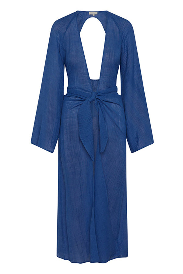 Emily Cotton Linen Blend Free Lace-up Backless Beach Cover-up