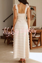 Solid Color V-neck Elegant Sling Lace Up Vacation Maxi Dress