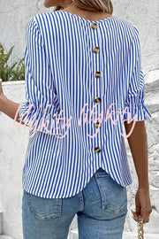 Fashionable Striped Printed Button Half Sleeve Casual Shirt