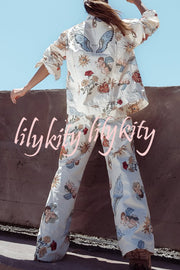 Angel Wings Denim Unique Print Mid Rise Pocket Loose Pants