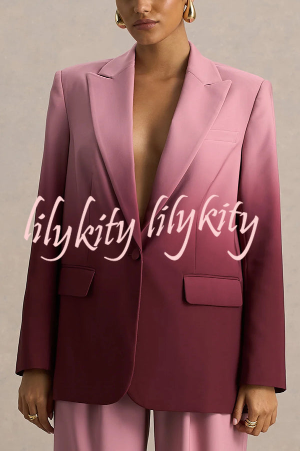 Enya Ombre Print Single Button Long Sleeve Lapel Loose Blazer