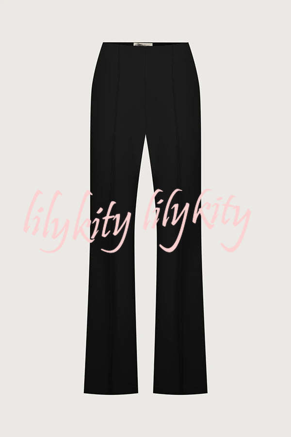 Solid Color Off-the-shoulder Single-breasted Top and Casual Pocket Straight-leg Pants Set