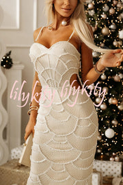 Own It Pearl Sequin Embellished Sexy Backless Cutout Strap Maxi Dress