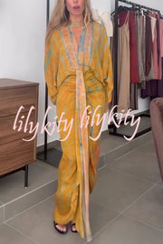 Unique Printed V-neck High-waisted Loose-fitting Holiday Maxi Dress