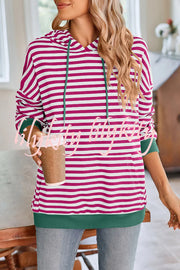 Striped Print Long Sleeve Pocket Loose Hoodie