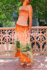 Fairy Tale Town Sunset Unique Print Off Shoulder Smocked Maxi Dress