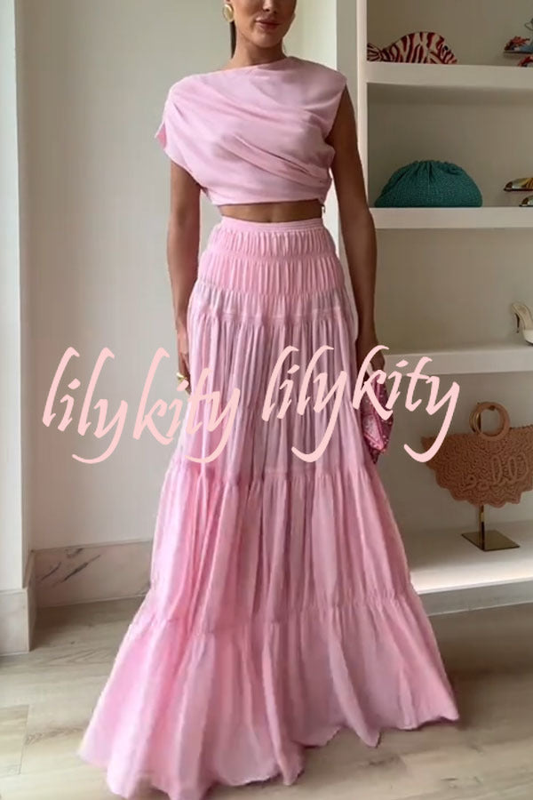 Stunning Chiffon Elastic Waist Layered A-line Maxi Skirt