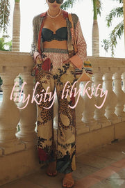 Tropical Jungle Tiger Unique Print Long Sleeve Loose Shirt and Elastic Waist Pants Set