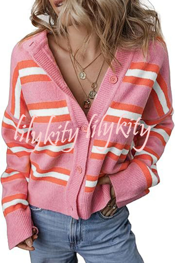 Colorblock Striped Knitted Long-sleeve Cardigan