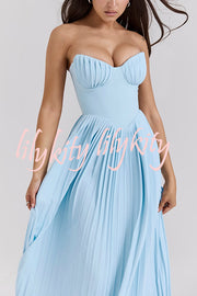 Romantic and Elegant Pleated Strapless Maxi Dress