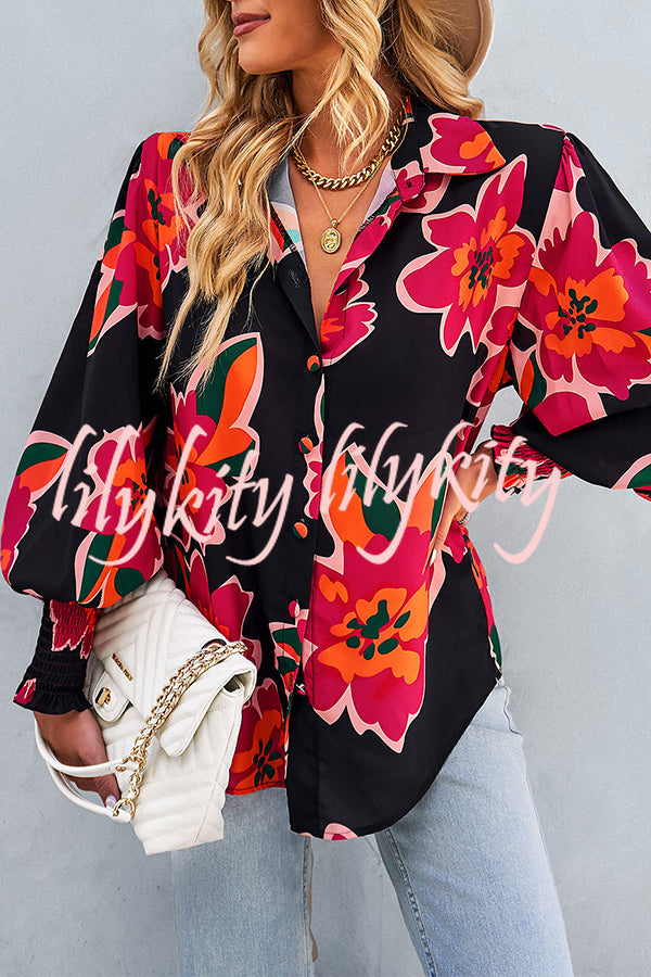 Contrast Unique Print Button Down Long Sleeved Shirt