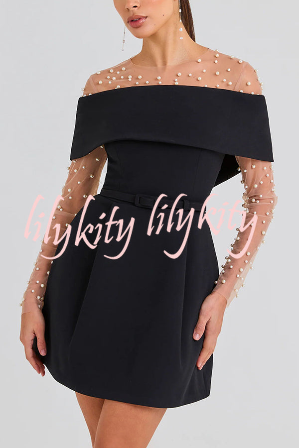 Elegant Evening Lapel Bandeau Removable Belt Pocketed Mini Dress