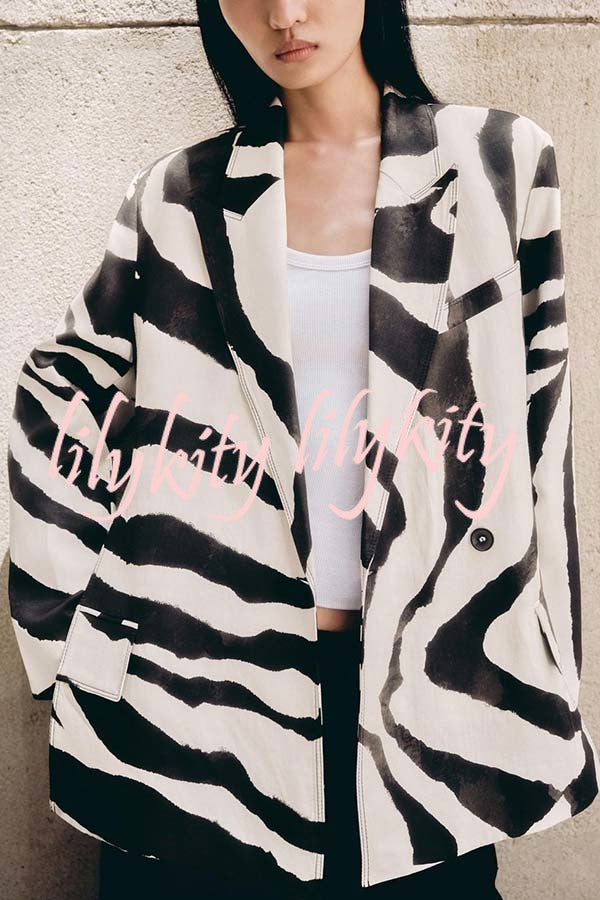 Breath of Freedom Animal Print Button Up Long Sleeve Lapel Loose Blazer