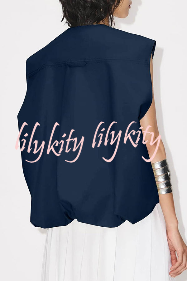 Fashion Zipper Sleeveless Pocket Loose Vest Jacket