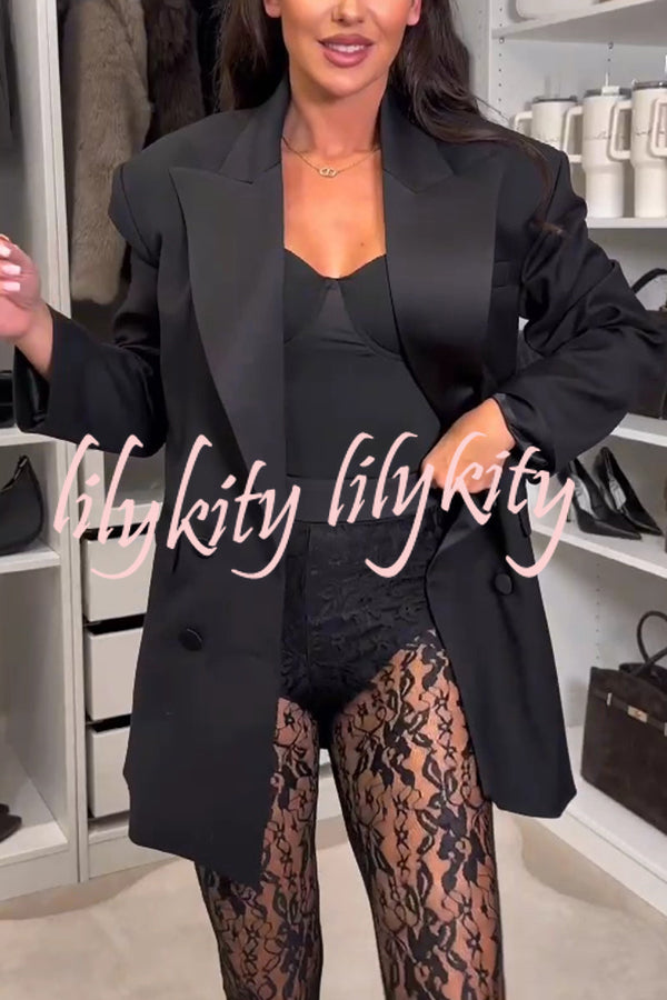 Chic Style Satin Lapel Button Up Long Sleeve Oversized Blazer