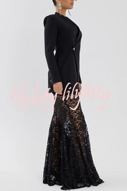 Poetic Muse Floral Lace High Rise Elastic Waist Fishtail Hem Maxi Skirt