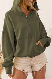 Front Pocket Zip Drawstring Long Sleeve Hoodie