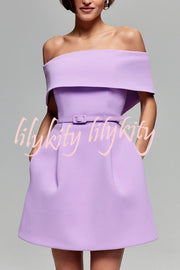 Elegant Evening Lapel Bandeau Removable Belt Pocketed Mini Dress