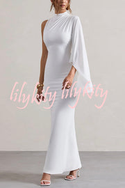 Ready When You Are High Neck One Ruffle Sleeve Maxi Dress