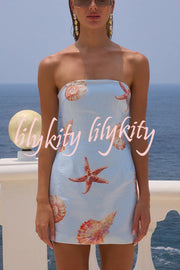 Beach Club Sequin Unique Print Strapless Stretch Mini Dress