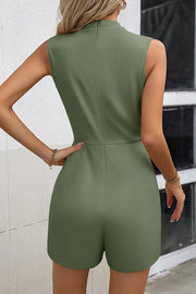 Solid Color Stand Collar Sleeveless Fake Two-piece Casual Rompers