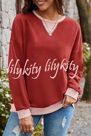 Fashionable Contrasting Color Loose Long-sleeved Casual Sweatshirt