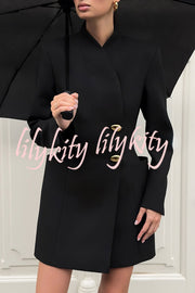 Kayleen Stand V-neck Decorative Metal Button Long Sleeve Pocket Blazer Mini Dress