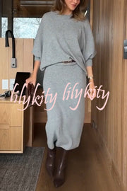 Soft and Warm Cashmere Knit Batwing Sleeve Relaxed Sweater