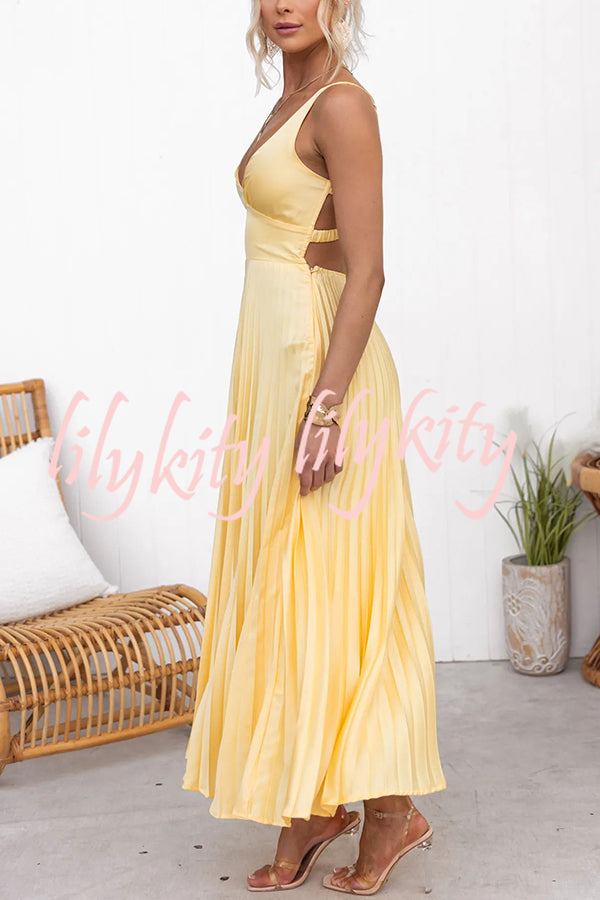 Tucson Sunset Pleated Back Elastic Umbrella Maxi Dress