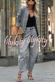 Casual Meetup Washed Denim Mid Rise Pocketed Barrel Jeans
