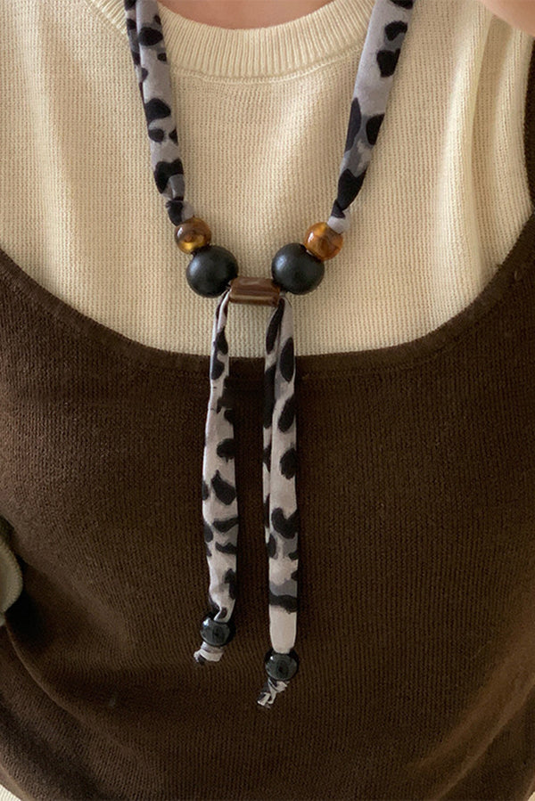 Vintage Pull-out Silk Scarf Beaded Necklace