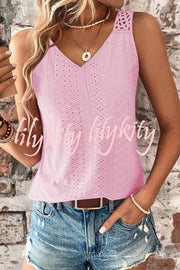 Solid Color Casual V-neck Hollow Back Vest Top