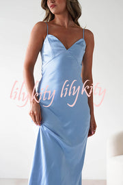 Satin Elegant Sling Backless Lace-Up Midi Dress