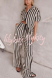 Erika Striped Casual Shirt and Elastic Waist Pocket Wide Leg Pants Set