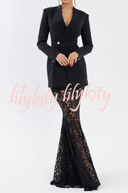 Poetic Muse Floral Lace High Rise Elastic Waist Fishtail Hem Maxi Skirt